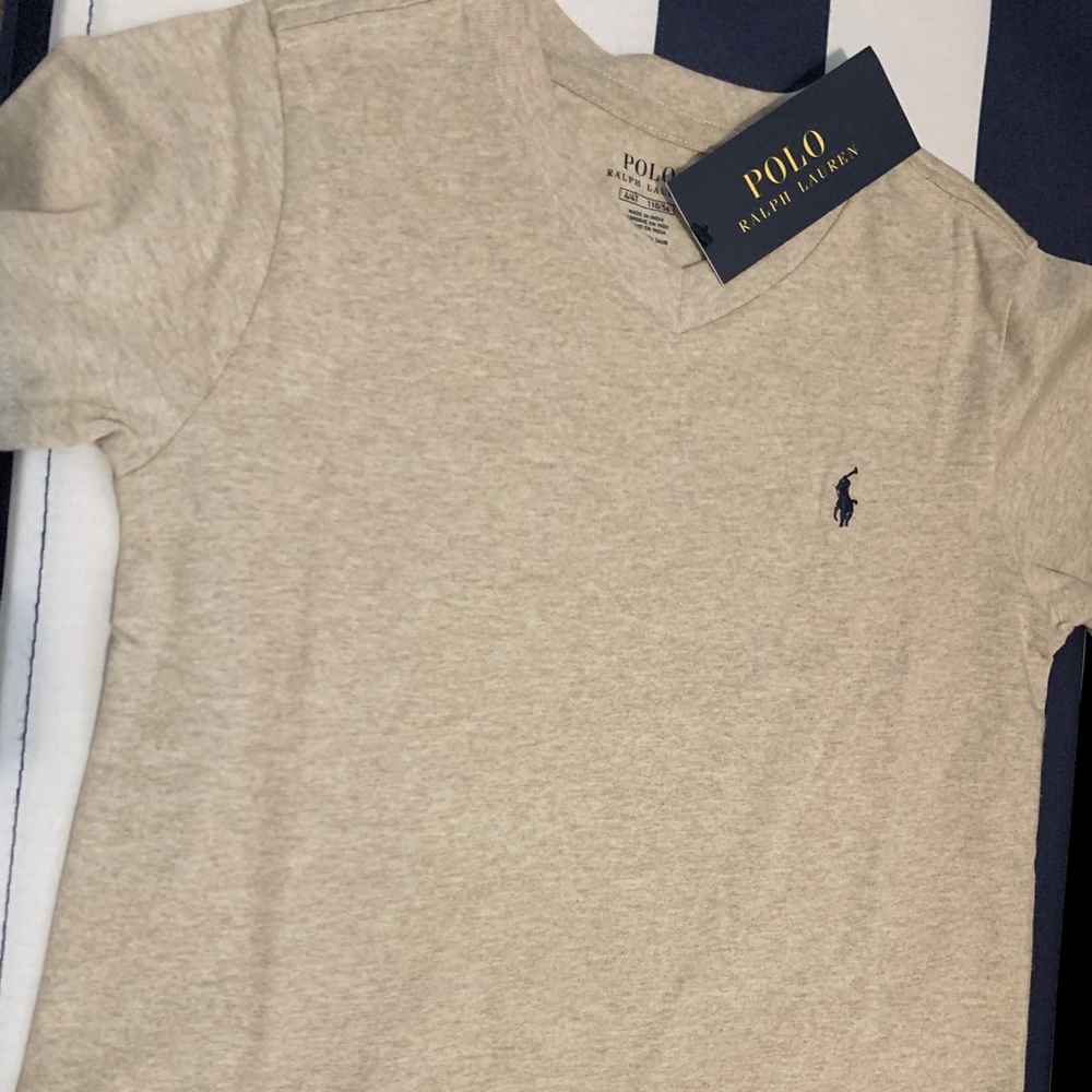Brand new kids khaki V neck tshirt